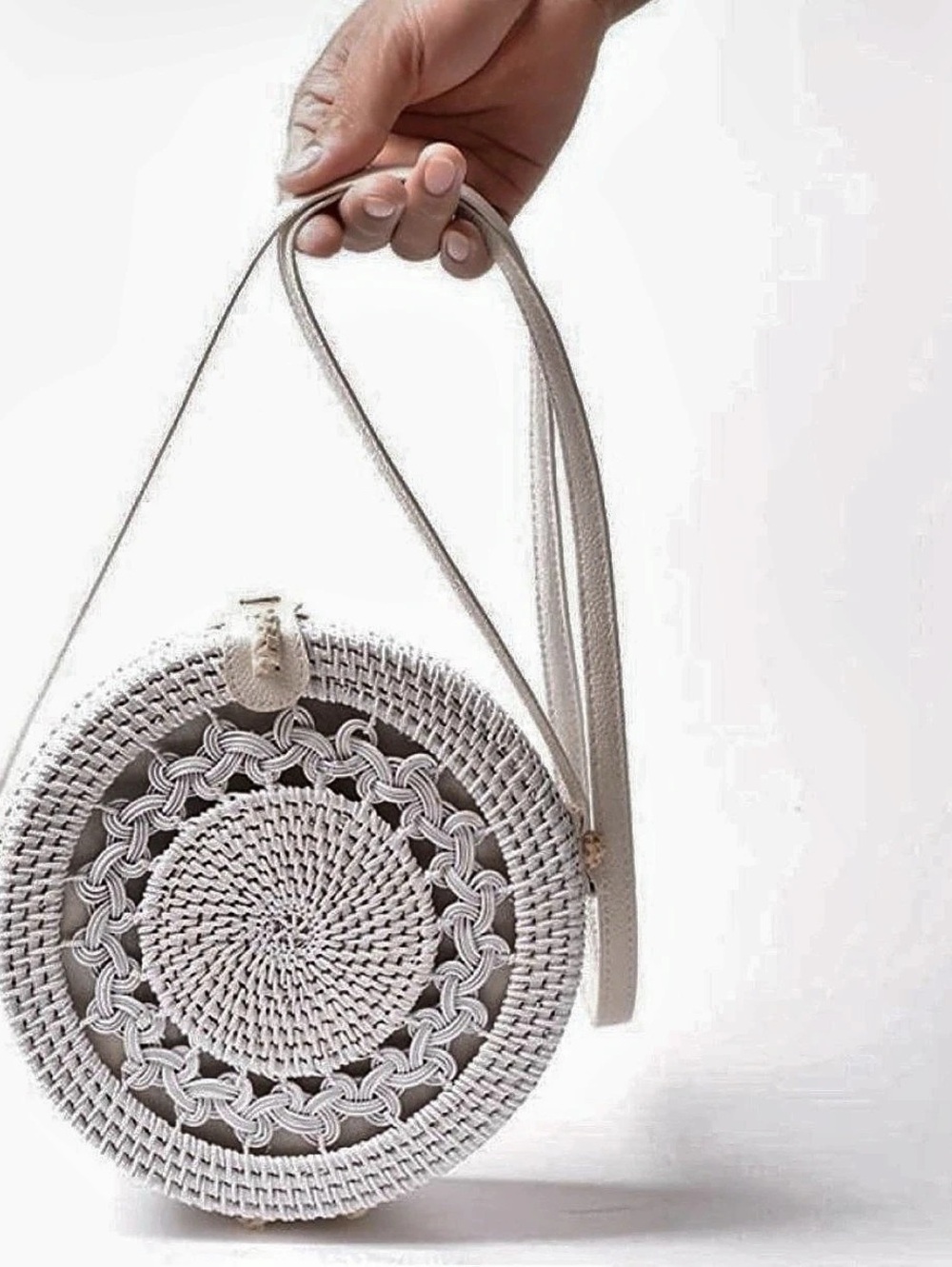 Woven Round Crossbody Bag in White